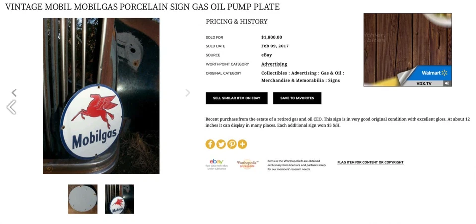 PLACA VINTAGE MOBIL MOBILGAS PEGASUS HORSE 11 1/2" PORCELANA METAL GASOLINA E ÓLEO - Imagem 1 de 4