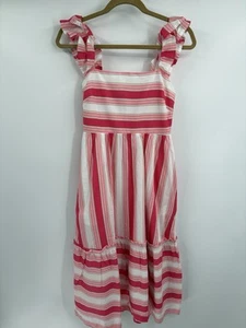 J Crew Striped Squareneck Midi Dress Summer Pink White Striped Size 6P NWT - Picture 1 of 20