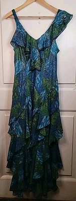 Vestido sin Mangas Vintage Y2K 00s Colorido Dobladillo Cascada Talla 16 XL Boho Hada En Niveles  Foto 1 de 4