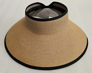 NORDSTROM RACK Straw ROLL-UP Visor Hat Black Trim Sun Summer Hiking Outdoor - Picture 1 of 13