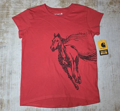 New Carhartt Shirt Girls Youth Medium 10 Red Galloping Horse Graphic Tee Kids - Image 1 of 4