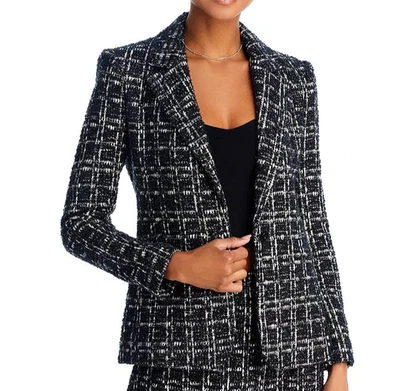 NUEVO CON ETIQUETAS - Chaqueta Blazer Alice + Olivia 'Macey' Tweed a Cuadros, Negra/Blanca - Talla 2 Foto 1 de 4