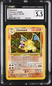 CGC 5.5 EXCELLENT + Charizard 4/130 Base Set 2 Holo Rare Pokemon Card 2000 - Picture 1 of 2