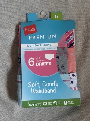 Hanes Premium Briefs Girls' 12 EcoSmart ComfortBlend 6 Pair Multi Back To School - Image 1 of 2