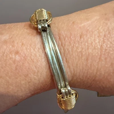 Safari Jewelry African Elephant Hair Bracelet 14K Gold Knots 3 Strand 925 Silver - Image 1 of 4