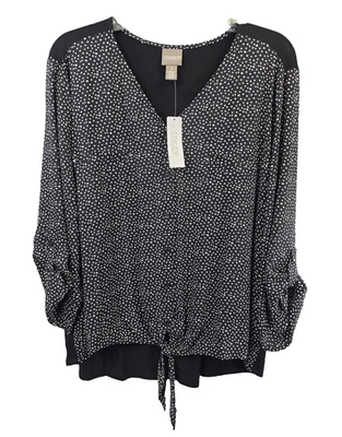 Top túnica con corbata delantera manga 3/4 talla 3 de Chico's para mujer con lunares Foto 1 de 4