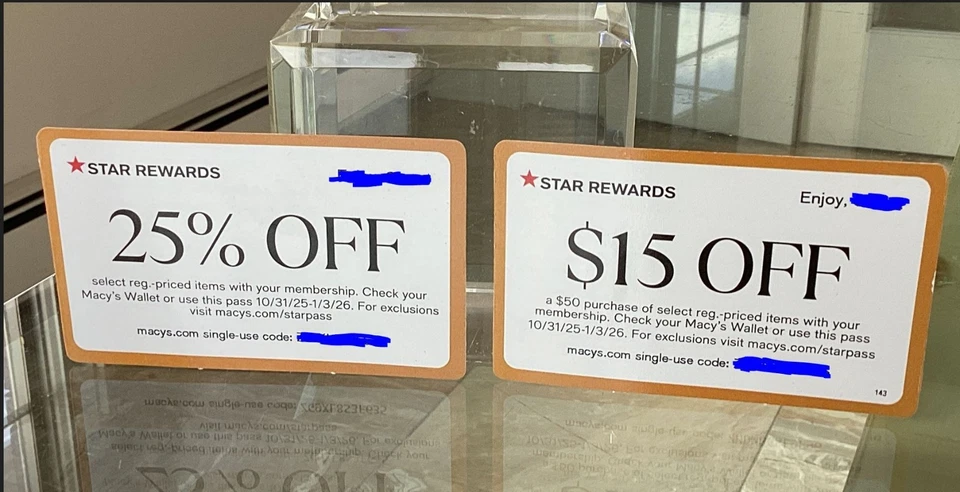 Macy's Star Rewards 25% Off & $15 Off Coupon (Expires: 1/3/26) - BLACK FRIDAY ! - Image 1 of 3