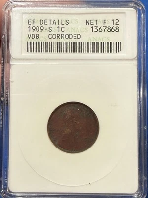1909 S VDB Lincoln Wheat Cent *Key Date* Anacs EF Details, Free Shipping SC - Image 1 of 4