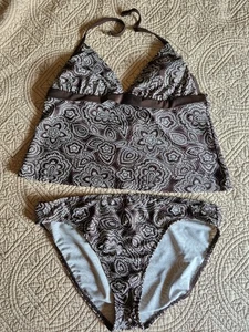 Isaac Mizrahi Damen XL Tankini Badeanzug 2-teilig braun Paisley Neckholder - Bild 1 von 10