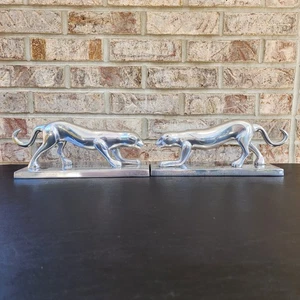 Schönes Paar passende Panther Buchstützen schwere Skulptur 10,5 Zoll große Katzen Tiger - Bild 1 von 9