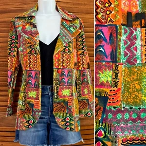 Vintage Damen Psychedelic Bark Cloth Freizeit Blazer Gr. M 70er Jahre - Bild 1 von 13