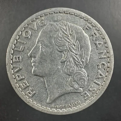 Francia 1947 5 francos Lavrillier ligeramente circulado Foto 1 de 4