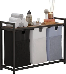 New-Laundry Basket Three Laundry Hamper with Removable Bags, Fabric Handles, Lar - Picture 1 of 6