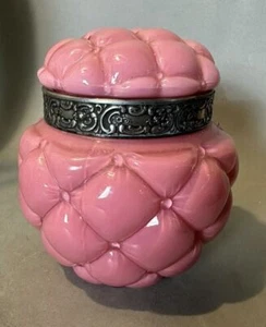Antique Victorian Quilted Art Glass Biscuit Jar - Picture 1 of 8
