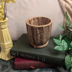 Piccolo cesto boho vintage naturale tessuto a mano, portamatite, penna, pennelli trucco - Foto 1 di 10