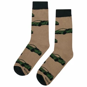 NWT Super Car Dress Socks Novelty Men 8-12 Tan Crazy Fun Sockfly - Picture 1 of 4