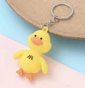 Yellow Duck Keychain Bag Charm Key Fob Ring Rubber Ducky Cute Duckie Kawaii NEW - Picture 1 of 12