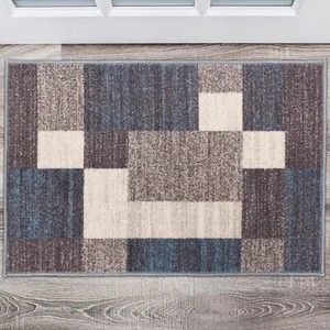 Rugshop Modern Boxes Design Non-Slip Non-Skid Area Rug 20" X 30" Blue - Picture 1 of 5