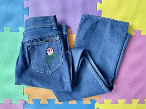 Vintage Girls Jeans 12 Jr Floral Embroidery 70s 80s Straight Leg EUC - Picture 1 of 10
