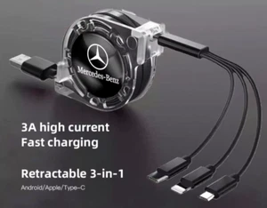 3 in 1 USB To Type C Fast charge PD Stretch Car Charging Cable For Mercedes-Benz - Picture 1 of 5