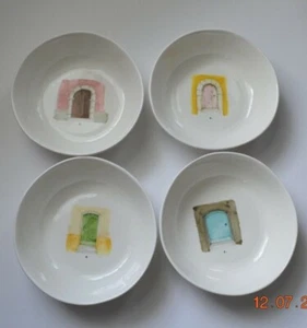 Retired Rae Dunn French Sketch Boutique Watercolor DOOR Pasta Bowls Set of 4 NWT - Picture 1 of 3