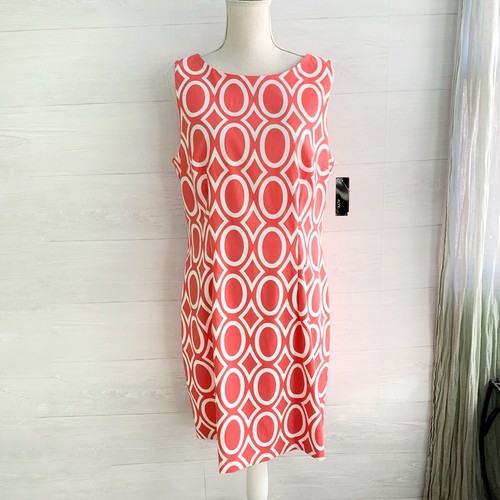 Abito Alyx nuovo con etichette Abito tubino smanicato in twill stampa rosa corallo e bianco taglia 16