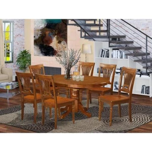 7  Pc  Avon  Dining  Table  with  Leaf  and  6hard  wood  Chairs  in  Saddle... - Picture 1 of 4