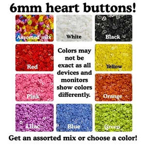 50 or 100 6mm Heart 2 Hole Buttons Doll mix plastic 6mm hearts - Picture 1 of 6