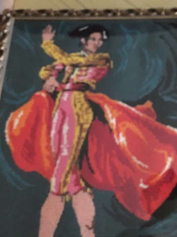VINTAGE Framed SPANISH FLAMENCO DANCER completed  Needlepoints Tapestry 16x22 Cover