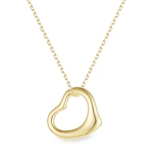 Open Heart Pendant 18" Necklace 14k Yellow Gold over 925 Solid Silver New Gift - Picture 1 of 6