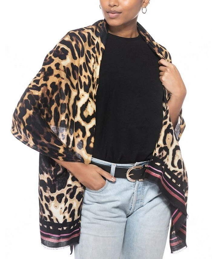 International Concepts INC Wrap Pashmina Striped Leopard-Print Wrap