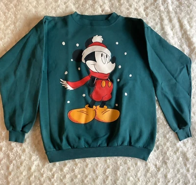 Vintage teal Christmas Disney Micky Mouse sweatshirt Small? Disneyland novelty - Image 1 of 4