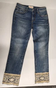 Treibholz Colette bestickt gerade Knöcheljeans Boho roher Saum W26 L26 Neu ohne Etikett - Bild 1 von 6