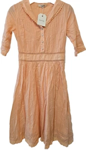 NWT Simple Retro Fiona V-Neck Midi Victorian Cottagecore S Pink Orange Dress - Picture 1 of 11