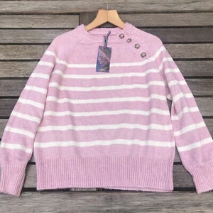 Joules Damen Agnes Rosa Gestreift Knopf Strick Ausschnitt Pullover Größe Uk20 - Bild 1 von 5