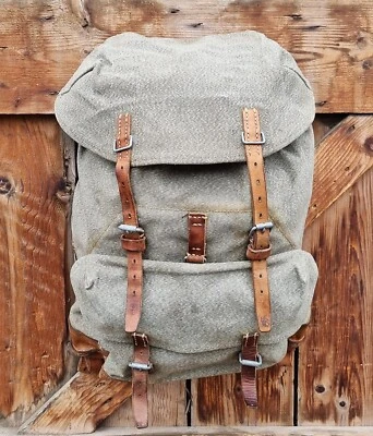 Robuster, alter Schweizer Armee Rucksack, Segeltuch & Leder Original 1965, Nr.24 - Bild 1 von 4