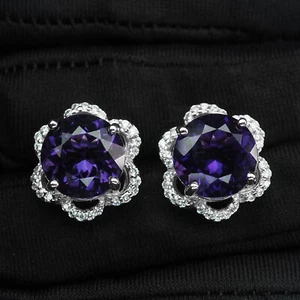 White Gold Plated Earrings Fabulous Purple Amethyst 10.40Ct 925 Sterling Silver - Picture 1 of 7