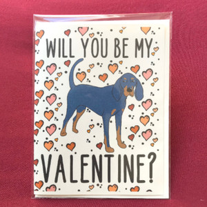 Black and Tan Coonhound Valentines Day Card Handmade Holiday Dog Love Notecard