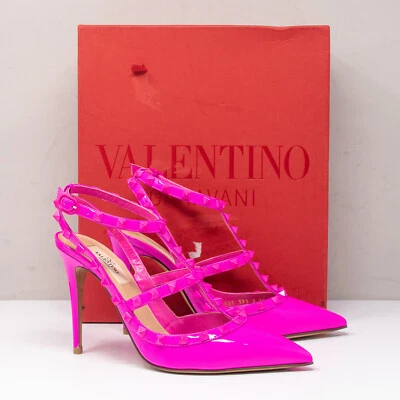 Valentino Garavani Rockstud 100 mm Tacones 38,5 (8,5 EE. UU.) Rosa Neón Patente Tonal Foto 1 de 4