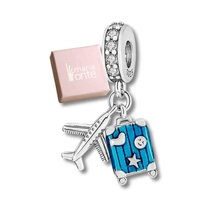 MariaFonte Charm Aereoplano Trolley Valigia Blu Argento 925 Compatibile - Imagen 1 de 7