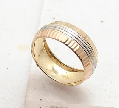 Size 8  Diamond Cut Glitter Ribbed Band Ring Real 14K Yellow White Rose Gold QVC - Image 1 of 4