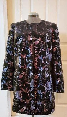 Chaqueta Abrigo Tahari Arthur S Levine 1PC Negro Terciopelo Aplastado Frente Abierto Talla 18 Foto 1 de 4