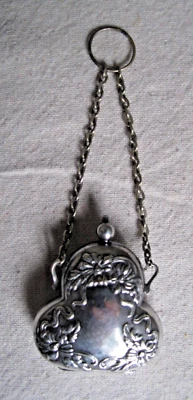 Cartera antigua con soporte para cambio de monedas de plata alemana ornamentada Foto 1 de 4