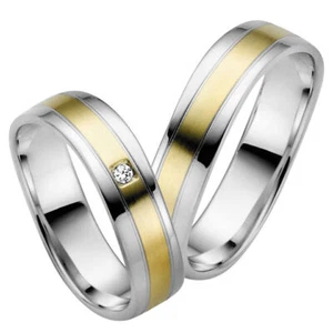 Wedding Rauschmayer 50756 IN 585 White And Yellow Gold With Brill 0.02 Ct. W/ Si - Picture 1 of 2