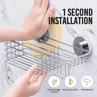 Shower Basin Suction Cup, 3-Piece Shower Shelf with Hooks - Image 1 of 4