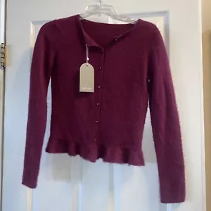 NWT- Cashmere, Cranberry Women’s Cardigan Sweater Button Up Ruffled, Size Small - Picture 1 of 9