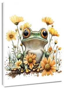 Green Plant Yellow Floral Green Frog Abstract Wall Art for Bathroom Living Room - Picture 1 of 14