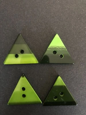 Lot of 4 glossy triangle-shaped buttons, shades of green, 1 3/4", new - Image 1 of 4