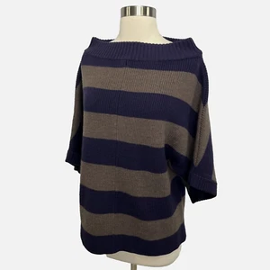 Tory Burch Pullover Damen S blau braun gestreift 100% Wolle dicker Strick Halbarm - Bild 1 von 14