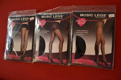 Musical Piernas Red Pantimedias Arcos Pin Rayas Tigre Nylon Medias LOTE DE 3 NUEVO Foto 1 de 4